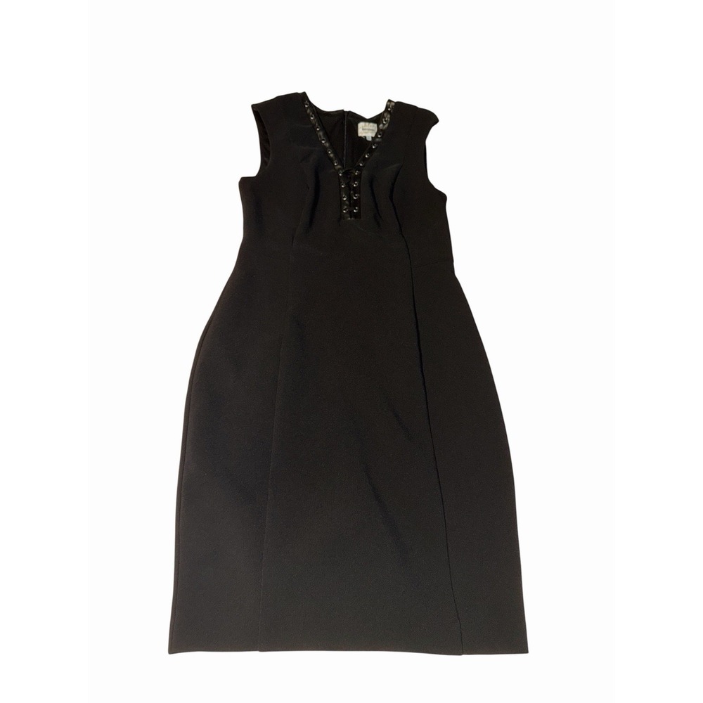 Ashley Graham Beyond Women's Faux Leather Lace Up Neckline Sleeveless Dress 12